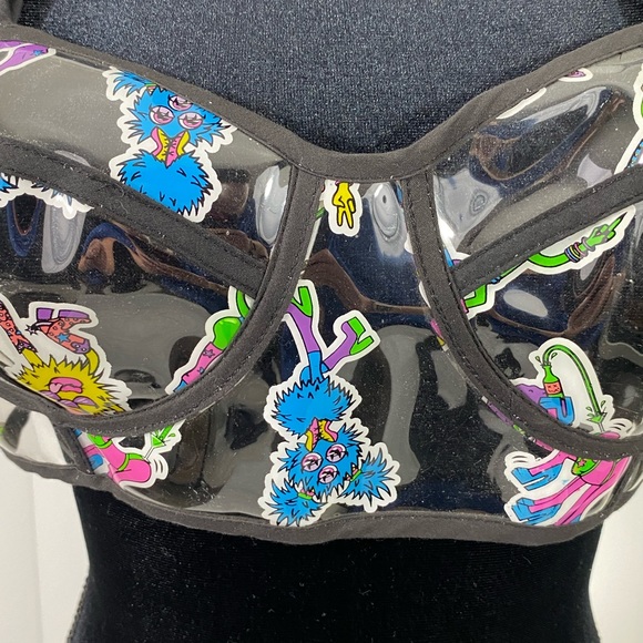 CLUB EXX Electro Terrestrial UV Monster Sticker Clear PVC Bra Crop Top Clear L - Picture 5 of 11